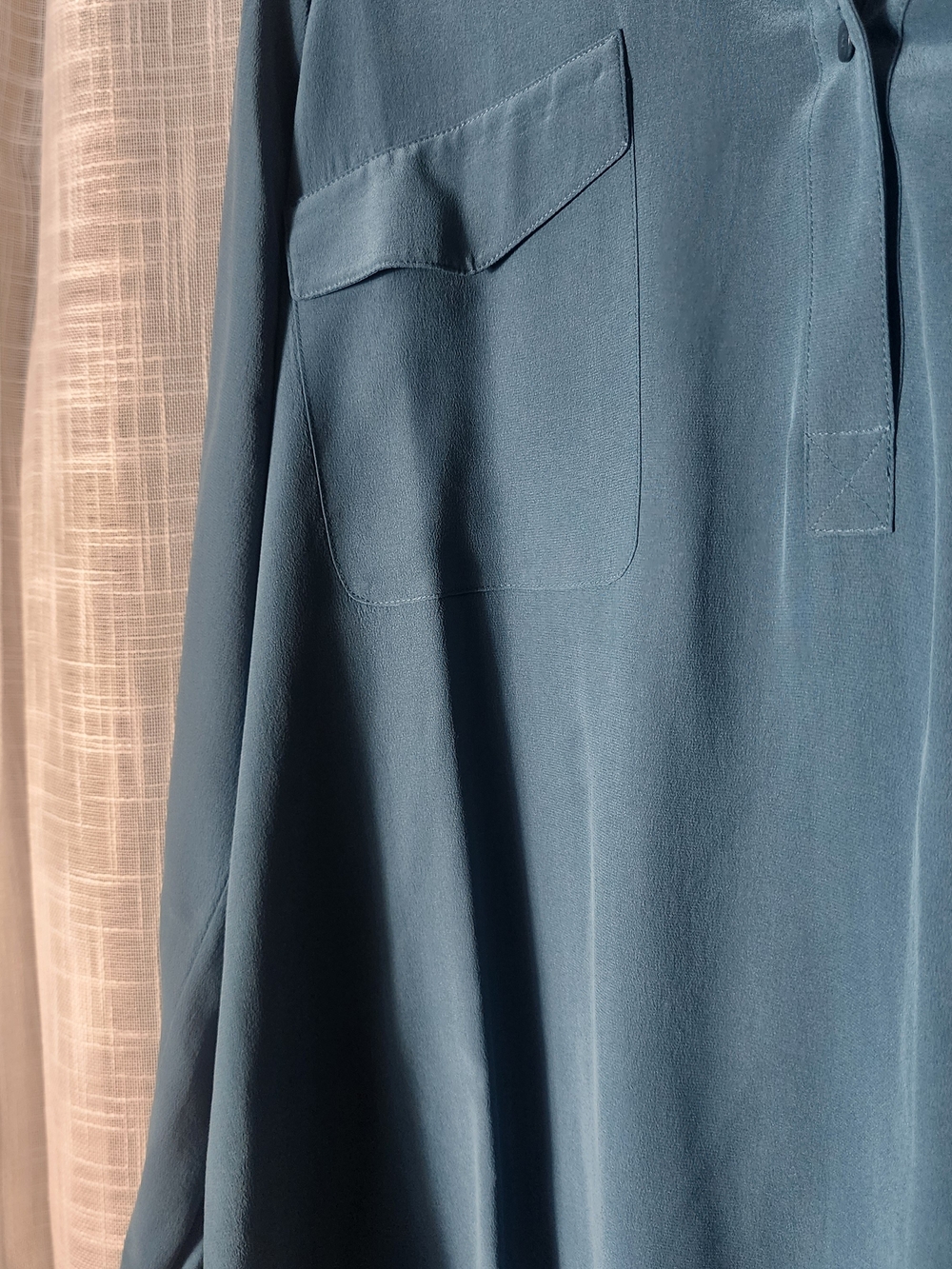 Eileen Fisher Teal Long-Sleeve Split-Neck Blouse - Picture 3 of 6
